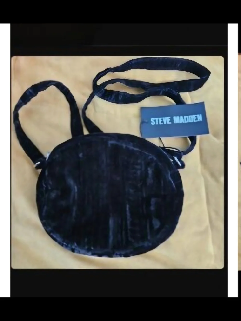 Steve Madden Black Velvet Round Crossbody with Bee Patch